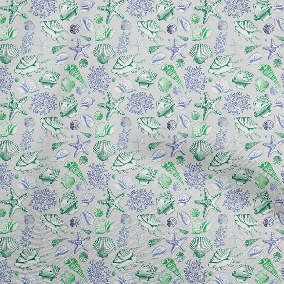 oneOone Polyester Lycra Light Gray Fabric Sea Shells Pattern Sewing Fabric By The Yard Printed Diy Clothing Sewing Supplies 56 Inch Wide