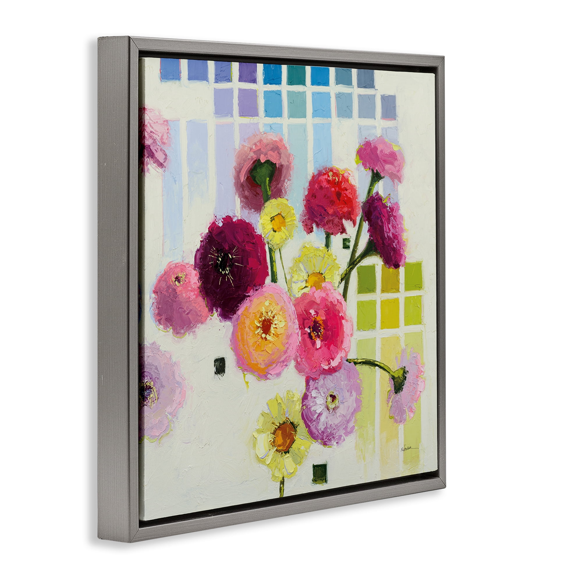 Stupell Industries Color Chart Pastel Bloom Study Gray Framed Floater Canvas Wall Art, design by Shirley Novak