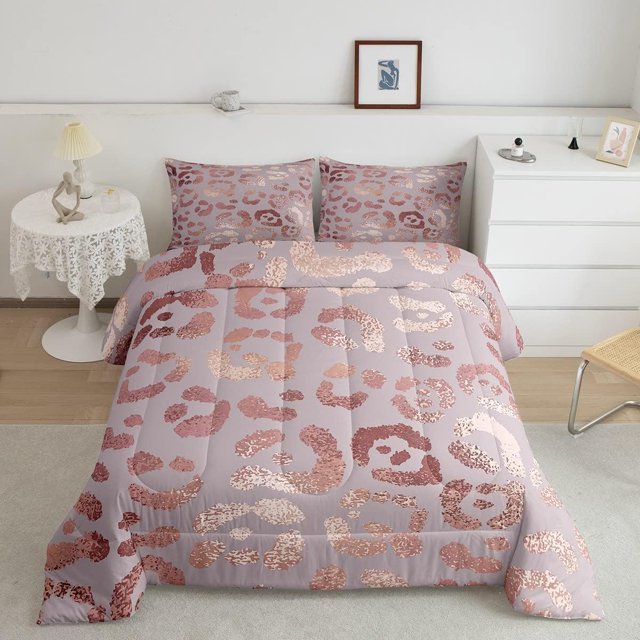 YST Cheetah Print Bedding Comforter Sets,Rose Gold Colored Leopard