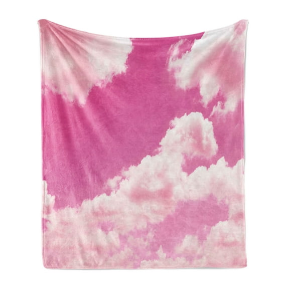 Coral Soft Flannel Fleece Throw Blanket, Pink Sky with Clouds Conceptual Airy Fantasy Dream Soft Spring Sunset, Cozy Plush for Indoor and Outdoor Use, 50" x 70", Pale Coral Pink, by Ambesonne