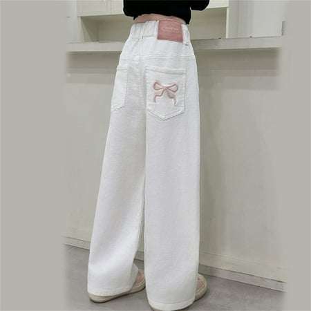 WILLBEST Girls Clothes Girls Casual Jeans Spring Summer Denim Straight Leg Pant Kids Baggy Slim Jean with Pocket