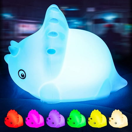

Dinosaur Night Light for Kids Cute Color Changing Silicone Night Light with 7-Color Breathing Mode Animal Lamp Triceratops Nightlight for Children