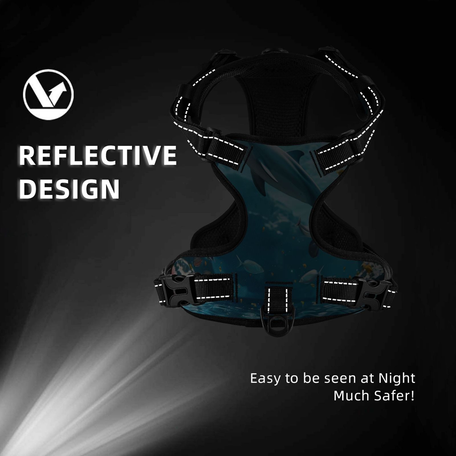 Vsdgher Underwater Dolphin Scene Dog Harness, No-Pull Pet Harness, Dog Vest, Pet Vest for Small to Large Dogs-Medium