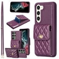 thumbnail image 1 of ELEHOLD Luxury Wallet Case&nbsp;for Samsung Galaxy S22 Ultra Case Organ Card Slots Holders PU Leather Metal Snap with Crossbody Shoulder Strap Shockproof Elegant Purse Case,purple, 1 of 6