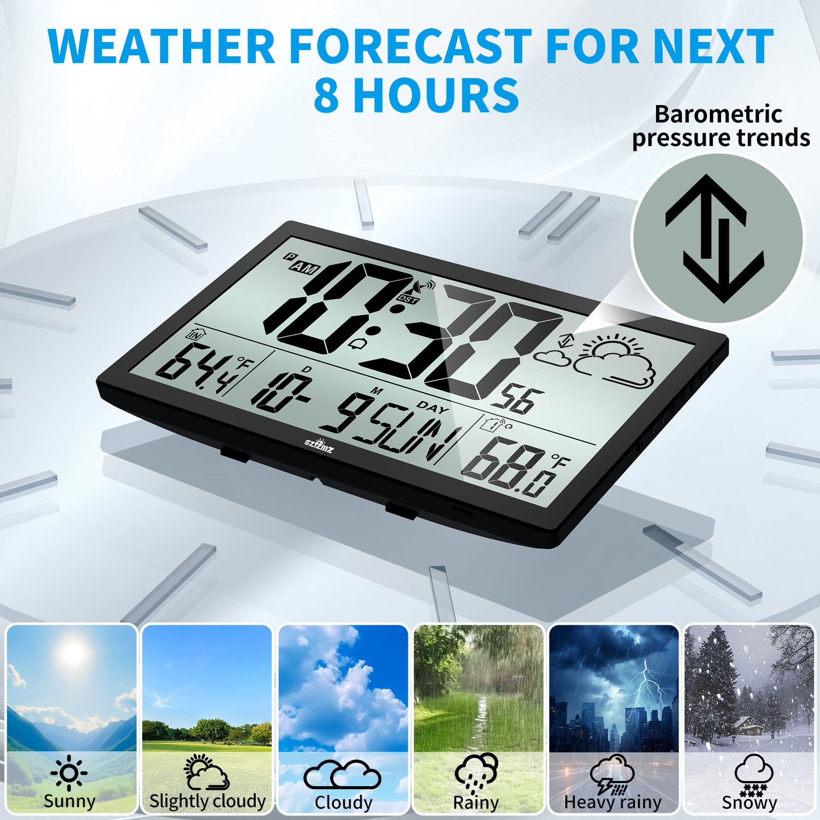 Large Display Atomic Clock, Digital Wall Clock Easy Setting, Indoor Outdoor Temperature With Wireless Outdoor Sensor, Battery Powered, Easy To Read Desk Clock For Office, Kitchen, Living