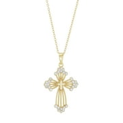 Brilliance Fine Jewelry Crystals Beaded Cross Pendant in Sterling Silver and 18K Gold Plate,18"