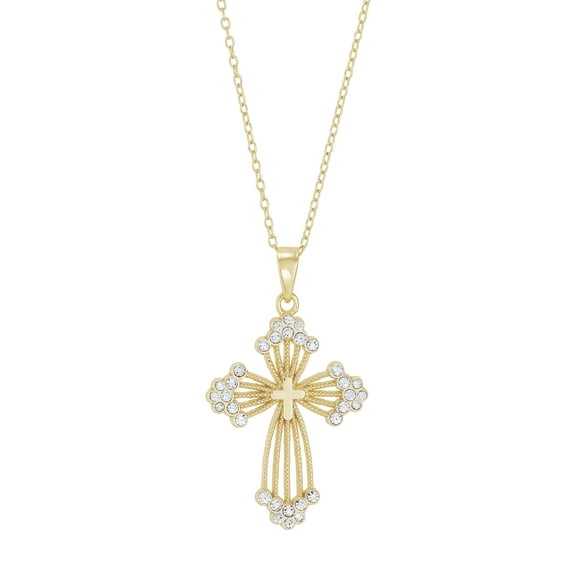 Brilliance Fine Jewelry Crystals Beaded Cross Pendant in Sterling Silver and 18K Gold Plate,18"