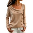thumbnail image 4 of Comdrip Women's Asymmetrical Off Shoulder Knit Sweater Long Sleeve Loose Fit Wrap Fall Pullover with Side Buttons Coffee L, 4 of 6