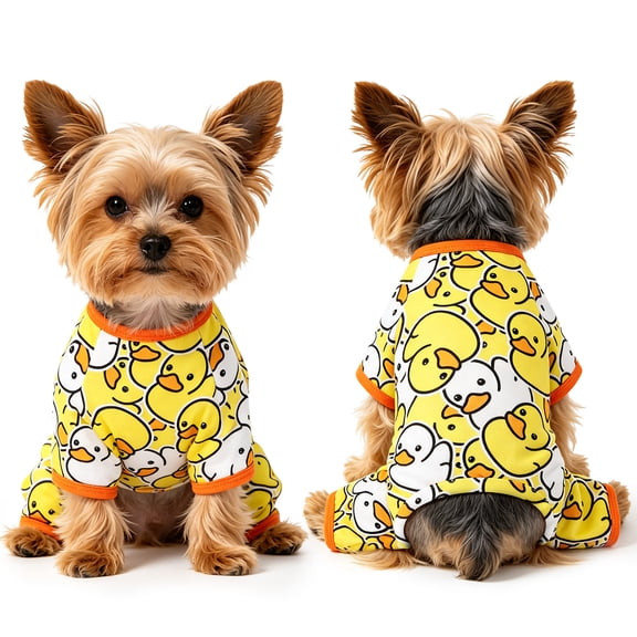 Dog Pajamas for Small Dogs,Stretchy Dog Pjs Clothes, Stretchy Puppy Jammies Onesie, 4 Legs Comfy Doggie Pjs, Lightweight Soft Puppy Outfit for Small Size Girl Boy,Yellow Duck XS