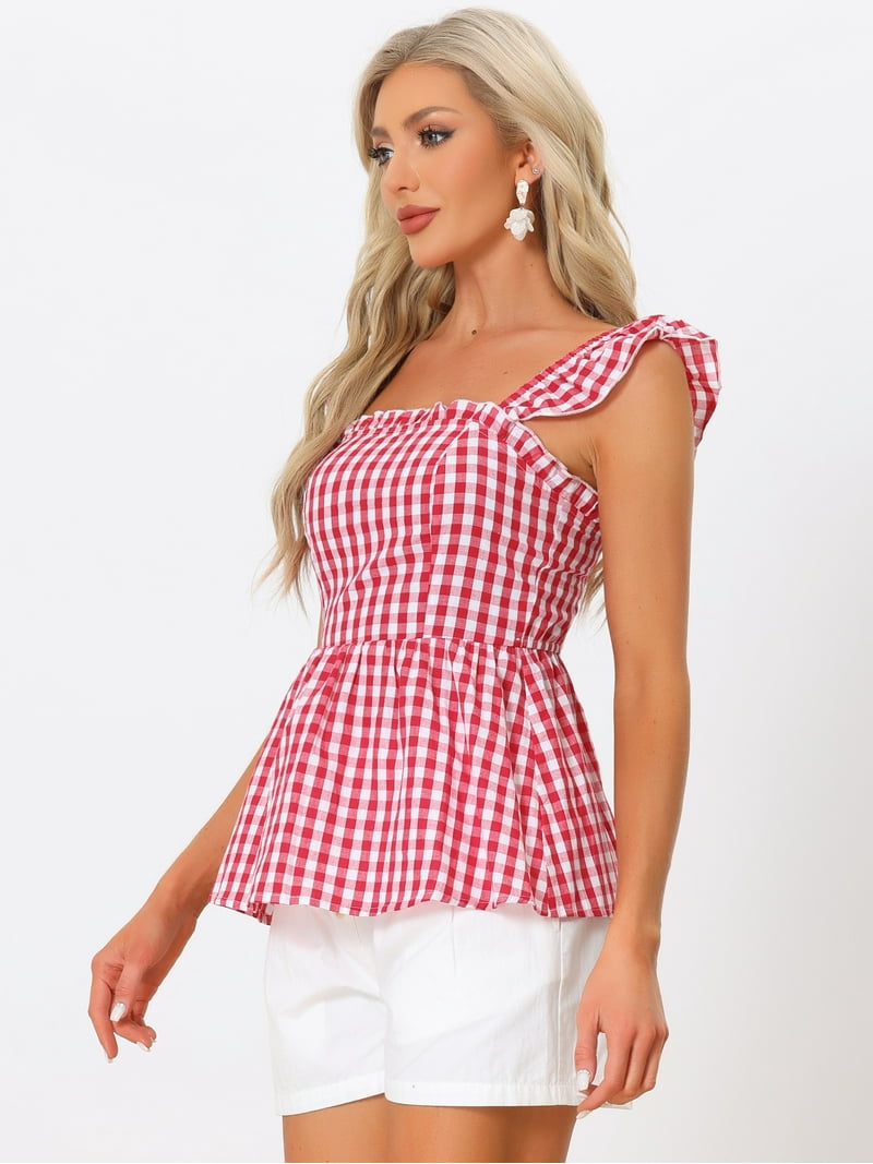 ミストレアス　Plaid Gathering Peplum Camisole Plaid Gathering Peplum Camisole - MISTREASS