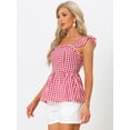 thumbnail image 4 of Unique Bargains Women's Summer Square Neck Gingham Peplum Sleeveless Plaid Blouse XL Red, 4 of 6