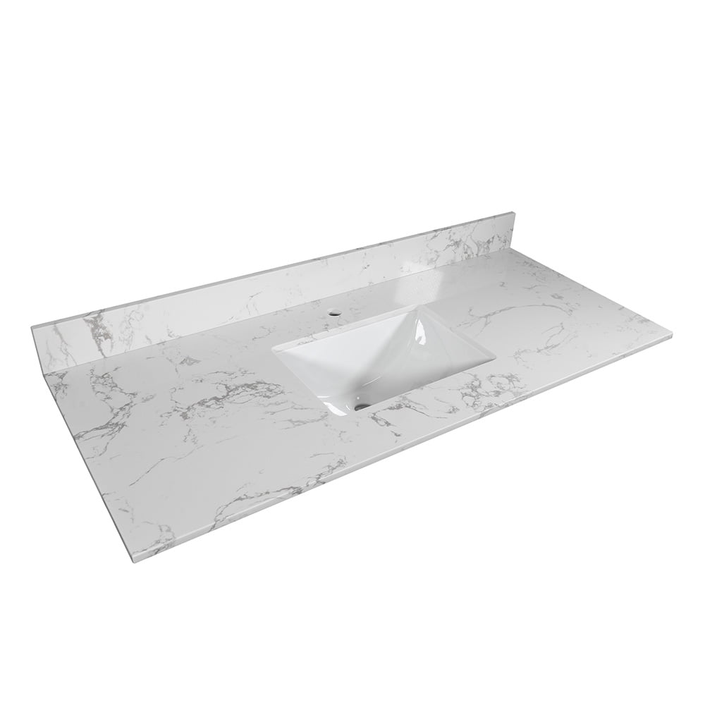 Private Jungle 43"x22" Marble Vanity Top with Under Mount Rectangle Bowl, Single Faucet Hole, White Private Jungle 43"x22" Marble Vanity Top with Under Mount Rectangle Bowl, Single Faucet Hole, White