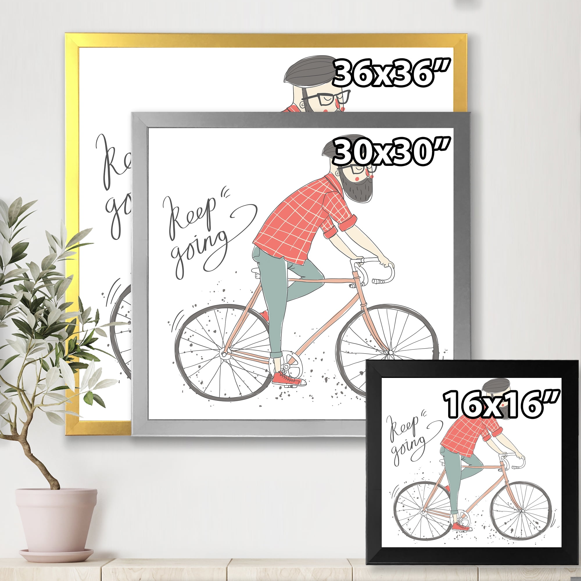 Designart 'Hipster Man Riding A Bicycle' Children's Art Framed Art Print