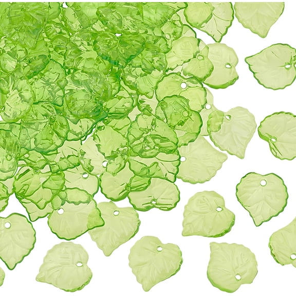 100pcs Green Flower Beads Transparent Leaf Bead Charms 15x15x2mm Frosted Leaves Pendants with 1.5mm Hole DIY