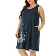 thumbnail image 3 of MAWCLOS Robe d'Été Femme Col en U Courte Mini Robes Sans Manches Robe T-Shirt Décontractée Vacances Imprimé Pissenlit Bleu Marine m, 3 of 5