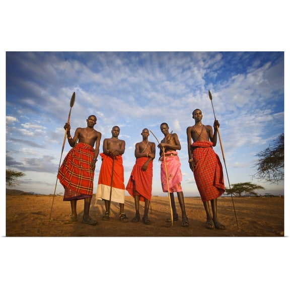 Great BIG Canvas | "Samburu tribe at sunset, Kenya, Africa" Art Print - 48x32