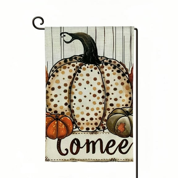 PHYHOO  Welcome Fall Garden Flag Double Sided, Small Burlap Autumn Pumpkin Football Garden Flag Fall Thanksgiving Outside Outdoor House Yard Decoration White