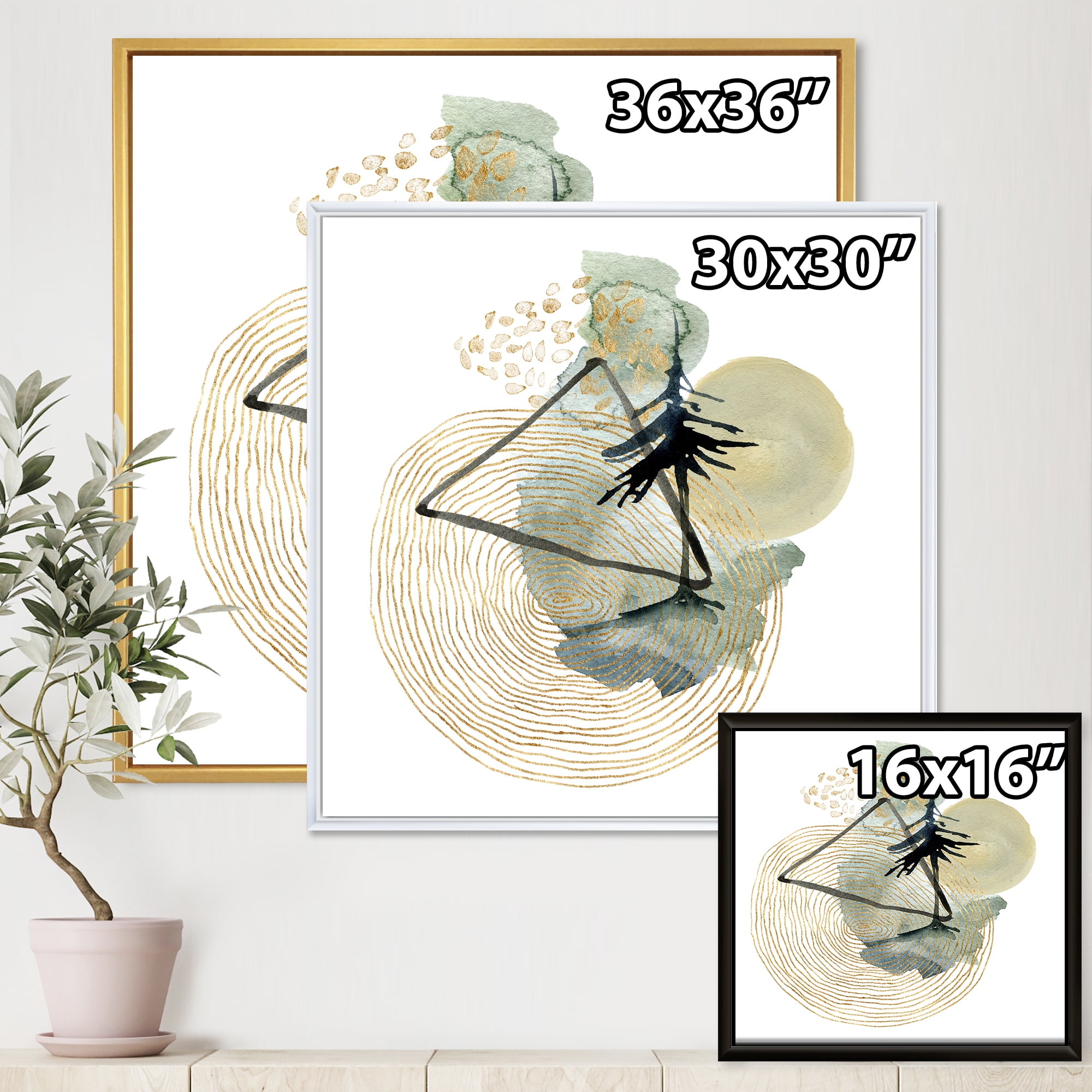 Designart 'Abstract Landscape Of Mountains Tree and Moon' Mid-Century Modern Framed Canvas Wall Art Print