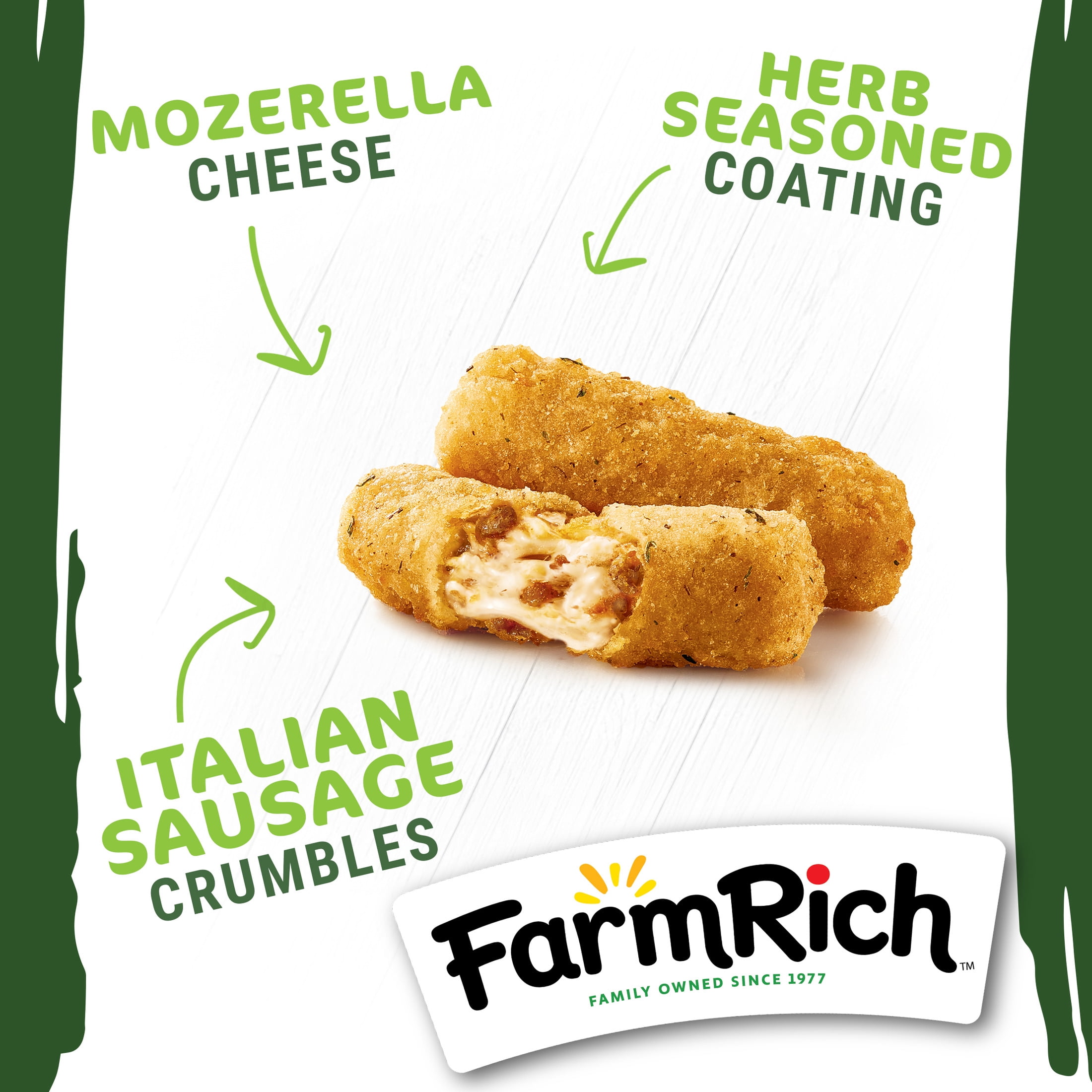 Farm Rich Breaded Mozzarella Sticks with Italian Sausage, 14 oz (Frozen Snacks and Appetizers)