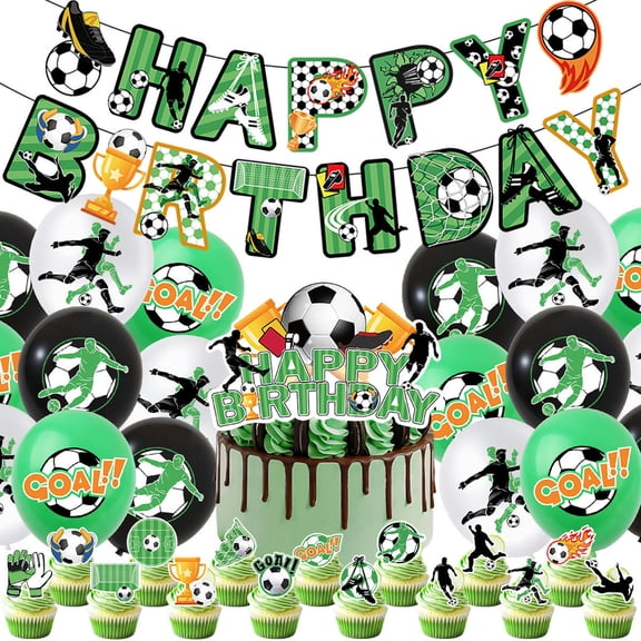 Football Theme Party Decorations, 1 Banner 18 Cake Toppers 18 Balloons, Perfect For Birthday Celebration Party Supplies