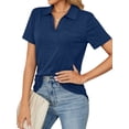 thumbnail image 4 of ZXSXSY Women Lapel Collar Short Sleeve Solid Color T-Shirt with Pocket, 4 of 7