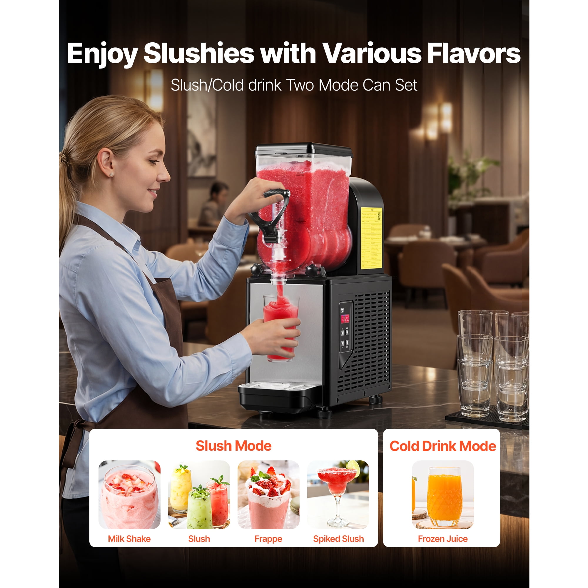 KFFKFF 6L/1.6Gal Commercial Slushie Machine, Frozen Drink Maker with Self-Cleaning Function, Ideal for Restaurants, Bars, and Parties to Prepare Slushies, Margaritas, Milkshakes, and More