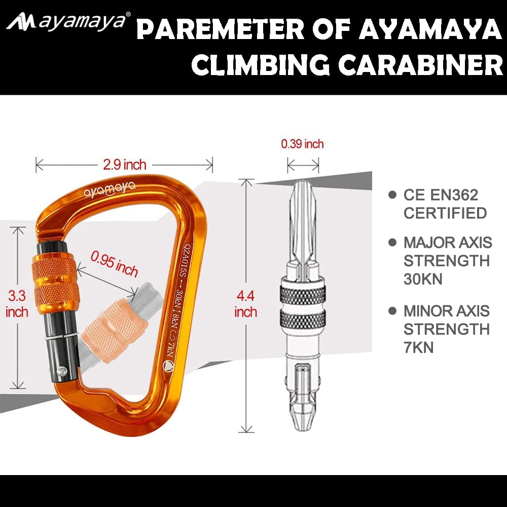 [5 Packs] Aluminum D-Ring Clip Hook，AYAMAYA Climbing Screw Locking Screwgate Rescue Carabiner（Orange）