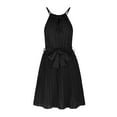 thumbnail image 4 of IROINNID Women's Summer Casual Neck Dress Sleeveless Belted Swing Pleated Cocktail Party Beach Mini Dresses A-Line Solid Color Dress, 4 of 8