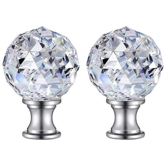 2Pcs Faceted Clear Crystal Glass Ball Finial Lamp Top Cap Base Threaded Lampshade Finials Knob Decoration