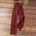 thumbnail image 5 of Womens Linen Pants Wide Leg Drawstring Waist Cotton Linen Pants Summer Casual Loose Fit Trousers with Pockets Wine XL, 5 of 6