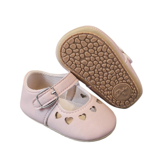 Xsylife Baby Girls Princess Flat Shoes Heart-Shaped Cutout Soft Sole Non-slip Newborn Toddler Shoes