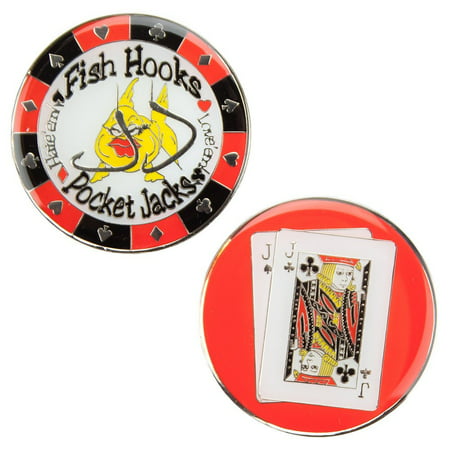 Heavyweight Solid Brass Poker Card Guards with Color Inlays (Fish Hooks, Pocket Jacks), Protect your cards in style with these weighty medallions By