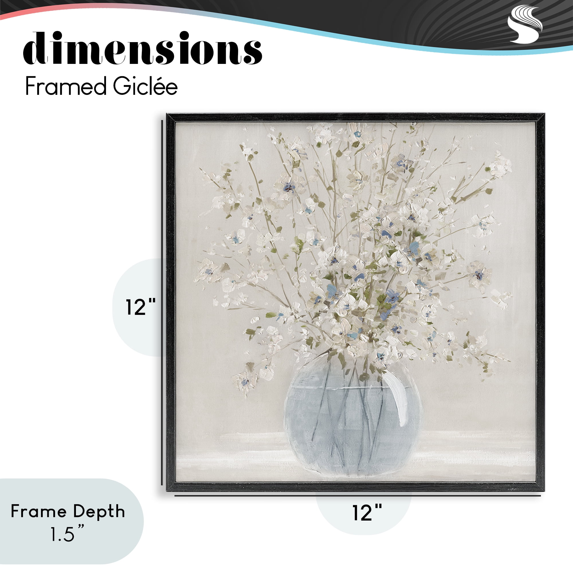 Stupell Industries Subtle Glass Vase Bouquet Black Framed Giclee Art, design by Carol Robinson