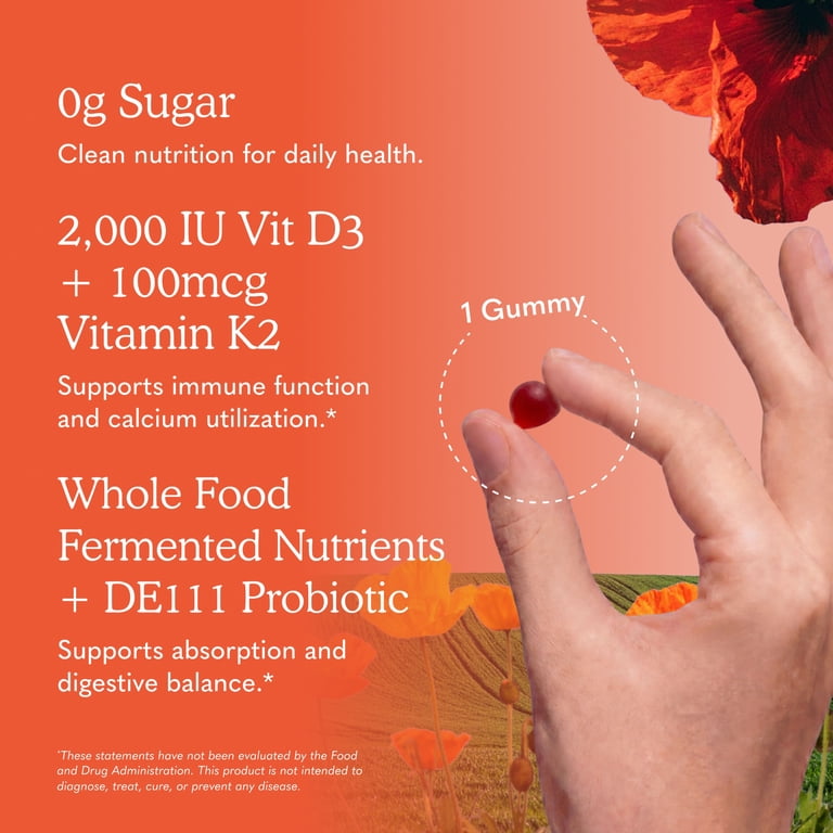 Garden of Life Vitamin D3+K2 Gummies, 45 Raspberry Lemon, Non-GMO
