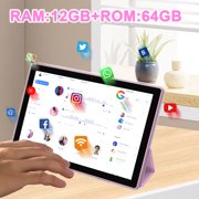 2 In 1 Android table 10 Inch With TabletS protective Case and Stylus Pen android 15 Tablet 5G WiFi-6 1280*800 full HD IPS display 6000mah 64GB ROM+12GB RAM (4+8 Virtual), 1024GB Expansion (Pink)