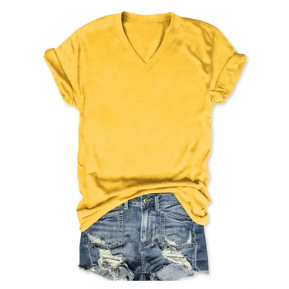 GOJEIOU T Shirt Women Saying Tees V Neck Summer Casual Short Sleeve Top