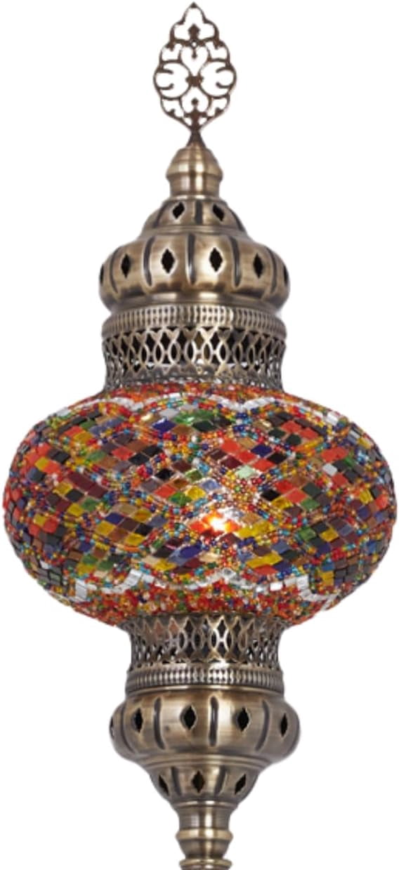 DEMMEX 10" Diameter Largest Mosaic Globe Turkish Floor Lamp, Handmade Moroccan Standing Lamp, Antique Brass Finish, 5.5 ft Tall (Multicolor)