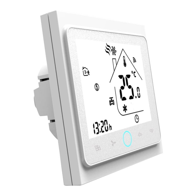 Thermostat Intelligent à Quatre Tuyaux Wifi avec Commande Vocale, Contrôleur de Température Programmable Numérique pour Climatiseur (BAC-002ELW, Blanc)