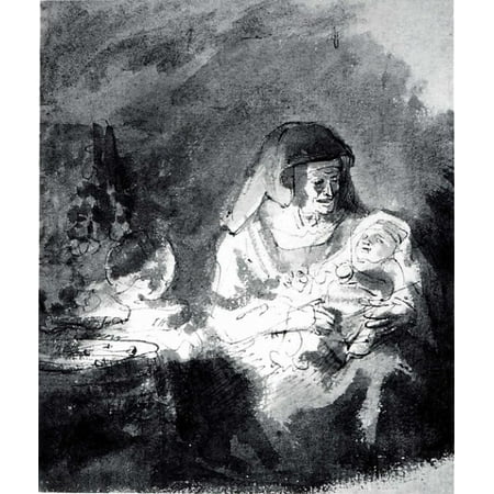 Old Woman with a Baby in her Arms Poster Print by School of Rembrandt van Rijn (Dutch 1606  “1669) (18 x