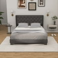 thumbnail image 1 of Costway Queen Size Upholstered Platform Bed Tufted Headboard Mattress Foundation Grey, 1 of 10