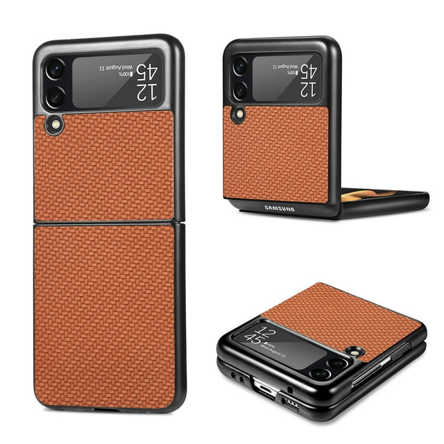 Samsung Carbon Fiber Protective Case Lanyard Strap Phone Cover, Brown Galaxy Z Flip 3