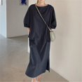 thumbnail image 1 of JUNWELL 2024 Nouvelles Robes d'Été en Lin pour Femmes Minimaliste Rétro Col Rond Manches Mi-Longues Robe Droite Décontractée pour Femmes, 1 of 7