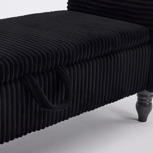 Corduroy Storage Ottoman Bench with Lid, Upholstered End-of-Bed Footrest, Black