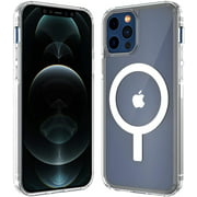 iPhone 12 Clear Magnetic Case with Mag-Safe Charging, Slim Fit Hard Back Soft Silicone TPU Bumper Cover