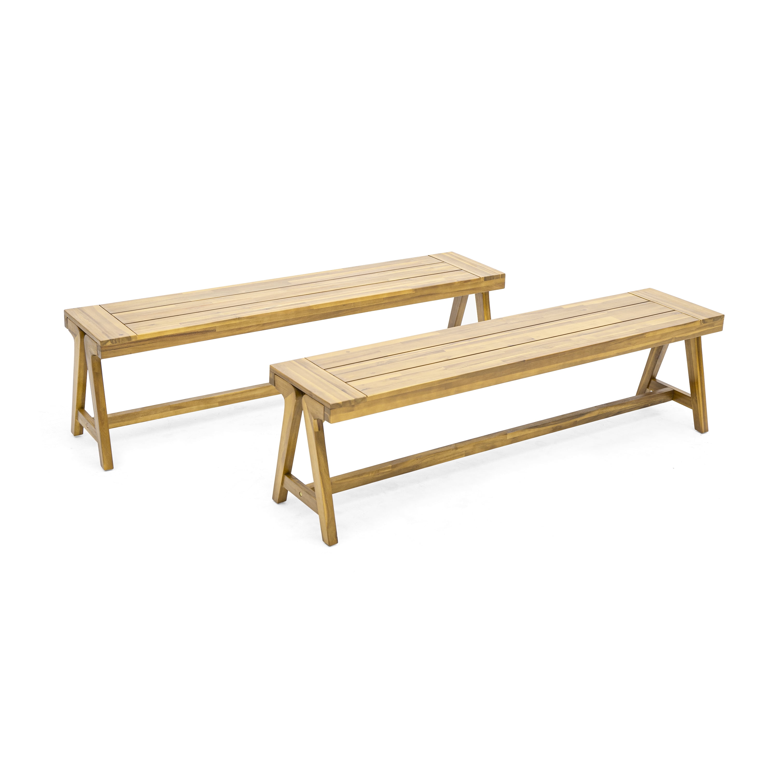 Dining Benches Set of 2, Outdoor Acacia Wood Patio Bench for Garden Deck, Teak