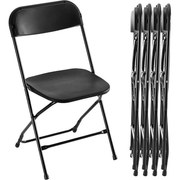 NNYYS 4 Pcs Plastic Folding Chair, Indoor Outdoor Portable Stackable Commercial Seat with Steel Frame 350lb. Capacity for Events Office Wedding Party Picnic Kitchen Dining,Black