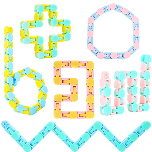6 Pack Wacky Tracks Fidget Toys Gift for Kids 24 Links Snap Click Sensory Fidget Snake Toys for Kids Adult Stress Relief Party Gifts Fillers Macarons Colors