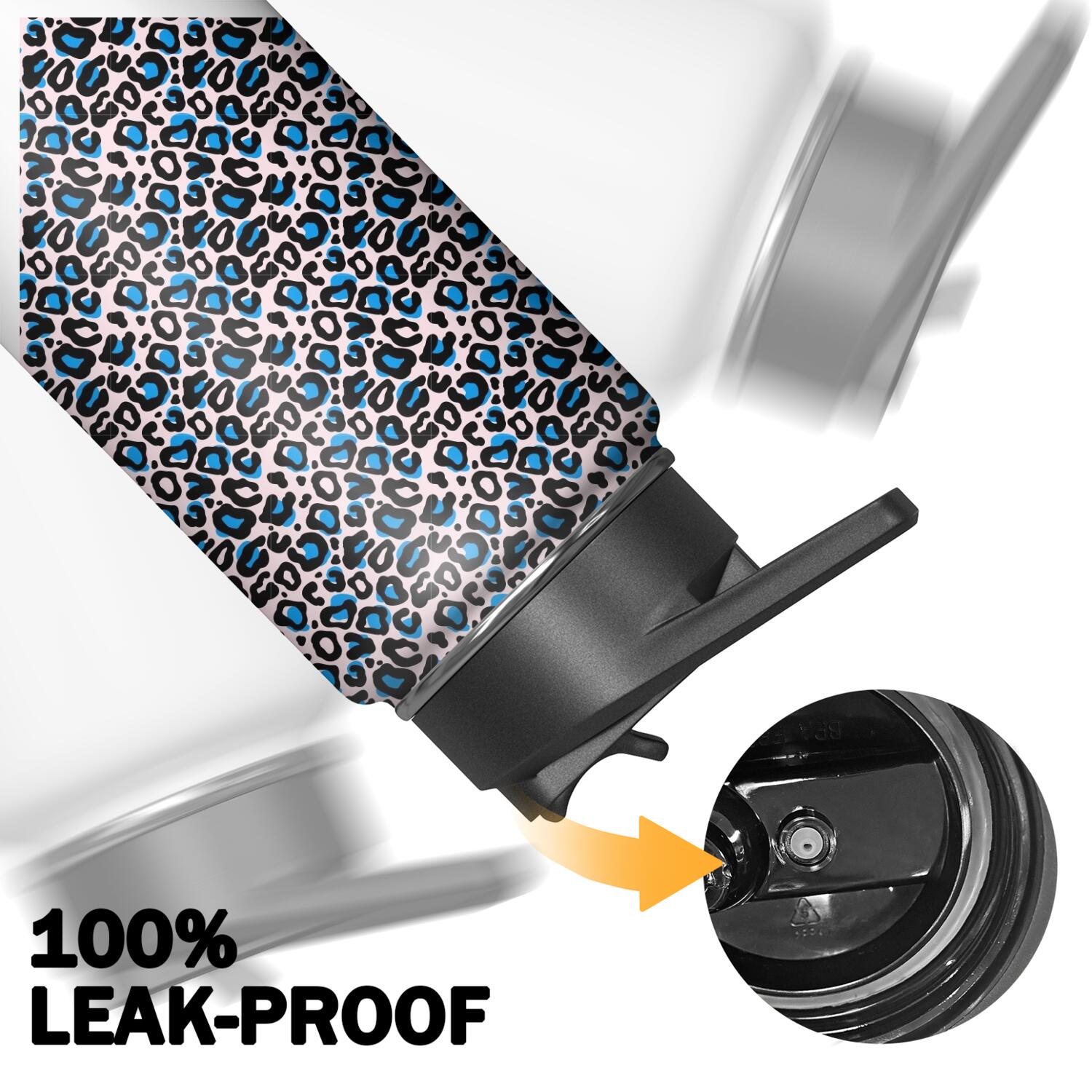 Leopard Print Insulated Stainless Steel Water Bottle with Straw & Cleaning Brush – 18 Oz | Leakproof, BPA-Free, 304 Stainless Steel, Wide Mouth, Travel Mug for Car, Gym, Office