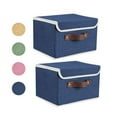 thumbnail image 2 of DJN Deal of the Day Home Textile Storage Foldable Fabric Storage With Handle Lid Large Collapsible Box Basket For Home Organizer 2 Packs Blue cloth Navy One Size, 2 of 9