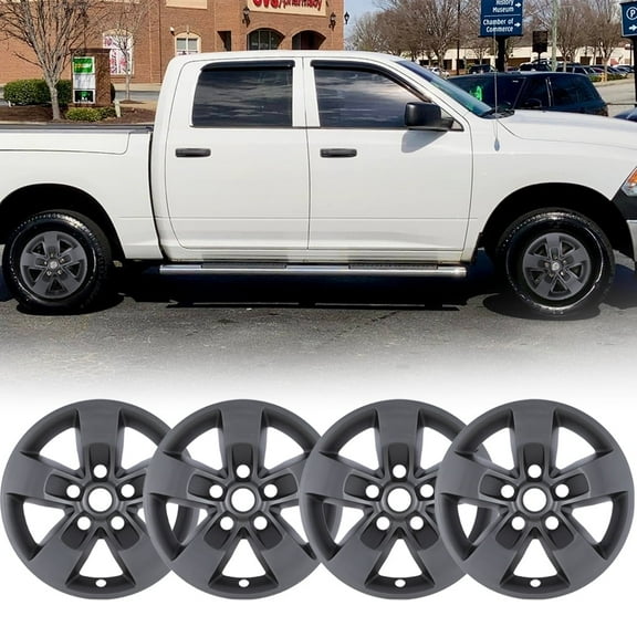 4PCS/Set 17" Alloy Wheel Skins Compatible with 2013-2018 Dodge Ram 1500/2019-2023 Dodge Ram 1500 Classic,Snap-on Installation Hubcap,Center Cap can be Reattached,Black Matte